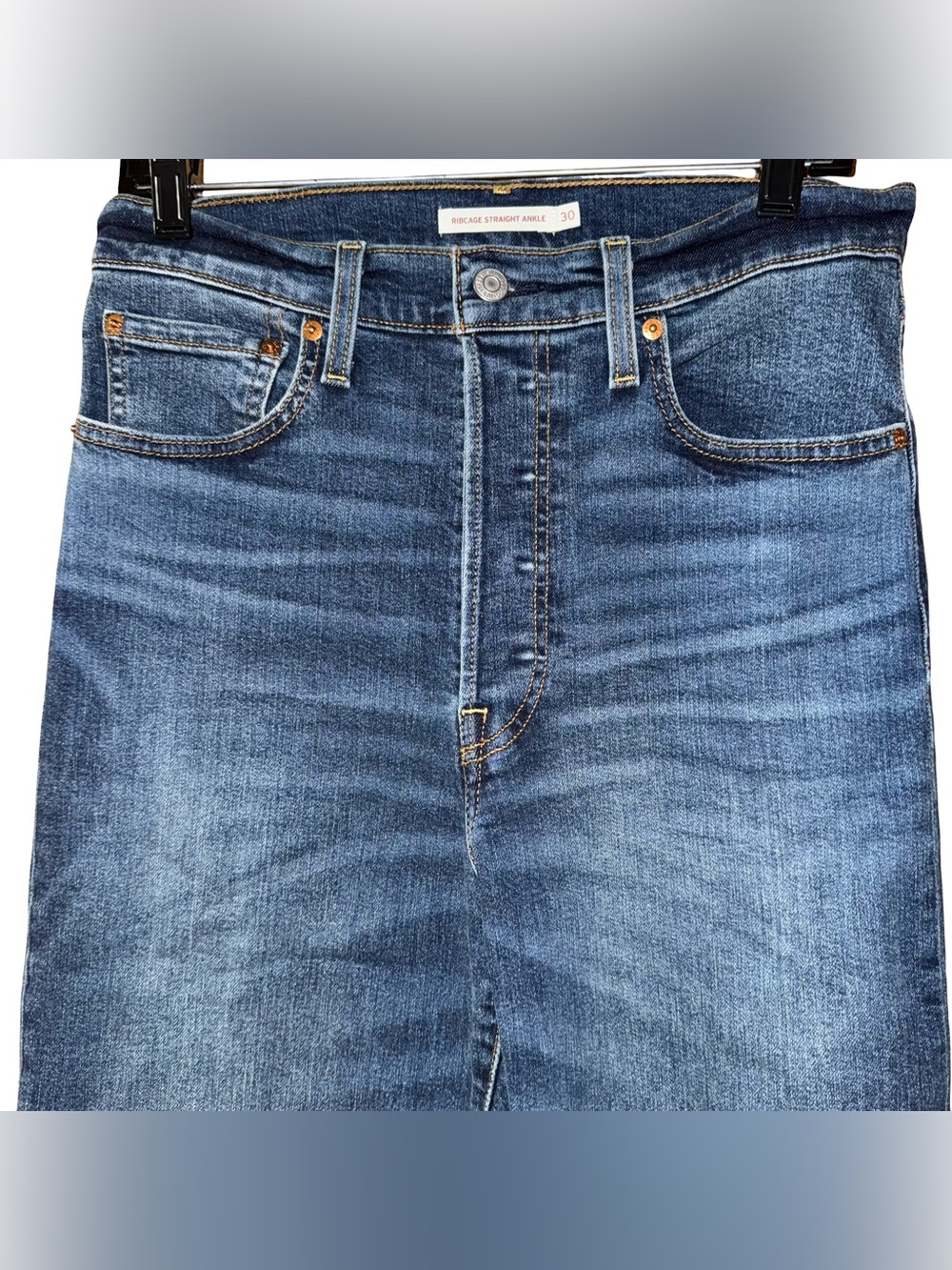Levi’s Ribcage Straight Ankle Jeans women’s sz 30 x 27 button fly Red Tab - Picture 2 of 11